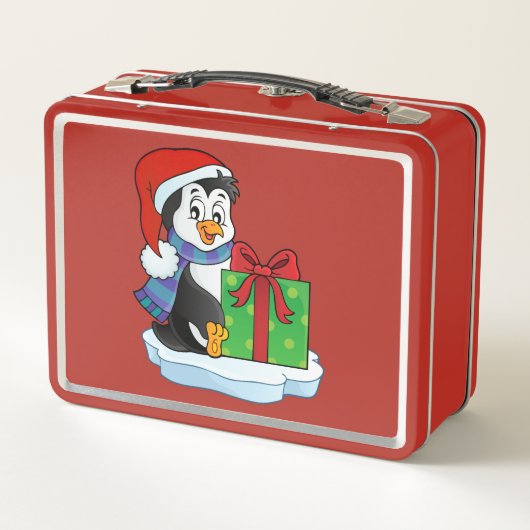 Cute Holiday Penguin Red Metal Lunch Box (Achterkant)