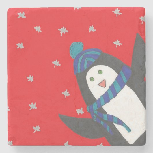 Cute Holiday Penguin Stenen Onderzetter (Voorkant)