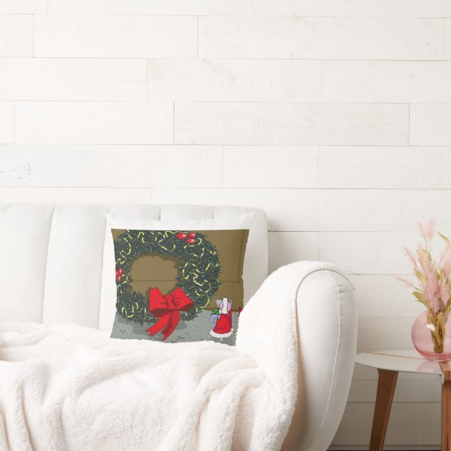 Cute Holiday Pillow with a mouse and wreath. Kussen (Bank)