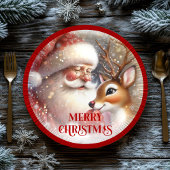 Cute Holiday Plates with Cartoon Santa and Rudolph Papieren Bordje