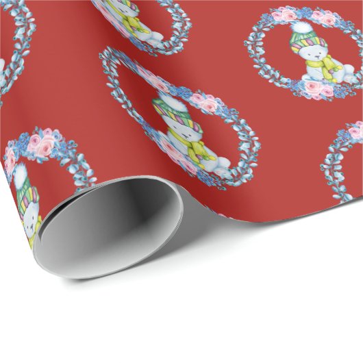 Cute Holiday Polar Beer Floral Wreater Kerstmis Cadeaupapier (Rol Hoek)