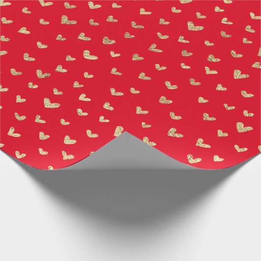 Cute Holiday Red Gold Love Hearts Wrapping Paper Cadeaupapier (Hoek)