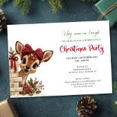 Cute holiday reindeer peeking kids event invite kaart