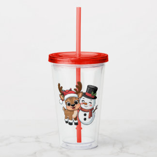 Cute Holiday Reindeer & Snowman Acryl Drinkbeker