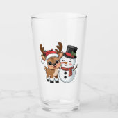 Cute Holiday Reindeer & Snowman Glas (Voorkant)