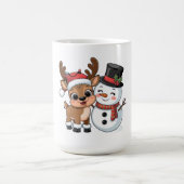 Cute Holiday Reindeer & Snowman Koffiemok (Center)