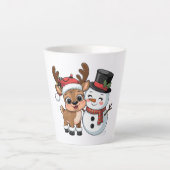 Cute Holiday Reindeer & Snowman Latte Mok (Voorkant)