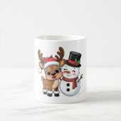 Cute Holiday Reindeer & Snowman Magische Mok (Center)