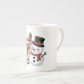 Cute Holiday Reindeer & Snowman Porselein Kop (Voorkant rechts)