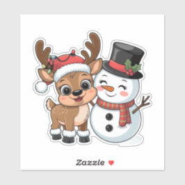 Cute Holiday Reindeer & Snowman Sticker