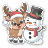 Cute Holiday Reindeer & Snowman Sticker (Voorkant)