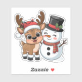 Cute Holiday Reindeer & Snowman Sticker (Vel)