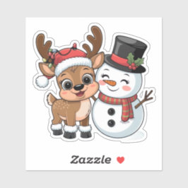 Cute Holiday Reindeer & Snowman Sticker
