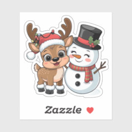 Cute Holiday Reindeer & Snowman Sticker