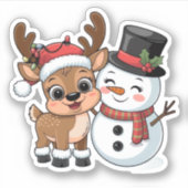 Cute Holiday Reindeer & Snowman Sticker (Voorkant)