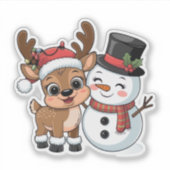 Cute Holiday Reindeer & Snowman Sticker (Voorkant)