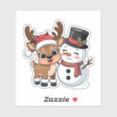 Cute Holiday Reindeer & Snowman Sticker (Vel)