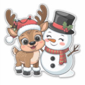 Cute Holiday Reindeer & Snowman Sticker (Voorkant)