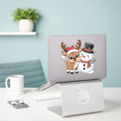 Cute Holiday Reindeer & Snowman Sticker (Laptop op bureau)