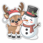 Cute Holiday Reindeer & Snowman Sticker (Voorkant)