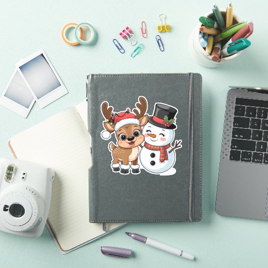 Cute Holiday Reindeer & Snowman Sticker (iPad Cover)