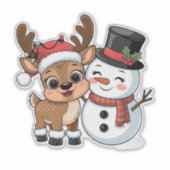 Cute Holiday Reindeer & Snowman Sticker (Voorkant)