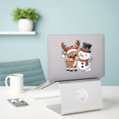 Cute Holiday Reindeer & Snowman Sticker (Laptop op bureau)