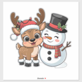Cute Holiday Reindeer & Snowman Sticker