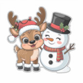 Cute Holiday Reindeer & Snowman Sticker (Voorkant)