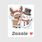 Cute Holiday Reindeer & Snowman Sticker (Vel)