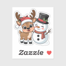 Cute Holiday Reindeer & Snowman Sticker