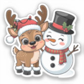 Cute Holiday Reindeer & Snowman Sticker (Voorkant)