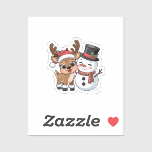Cute Holiday Reindeer & Snowman Sticker (Vel)