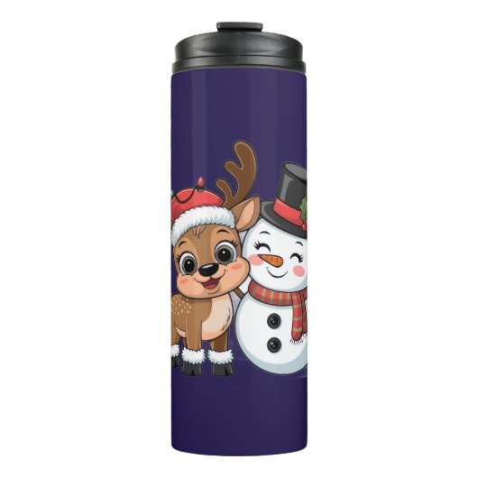 Cute Holiday Reindeer & Snowman Thermosbeker (Voorkant)