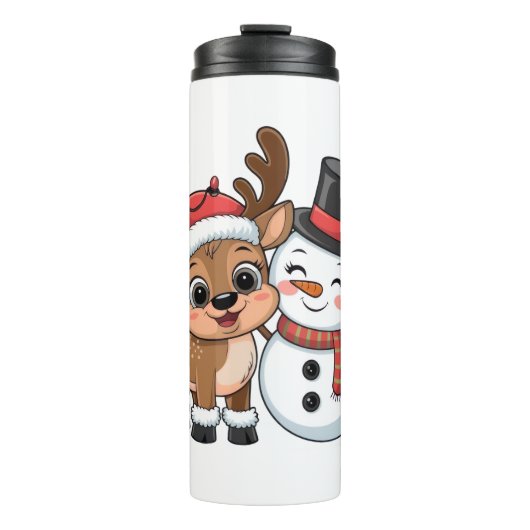 Cute Holiday Reindeer & Snowman Thermosbeker (Voorkant)