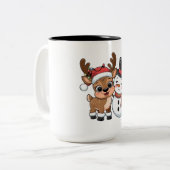 Cute Holiday Reindeer & Snowman Tweekleurige Koffiemok (Voorkant links)
