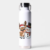 Cute Holiday Reindeer & Snowman Waterfles (Voorkant)