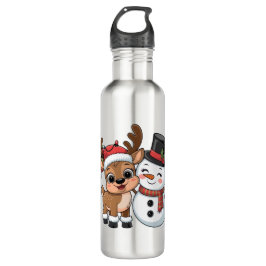 Cute Holiday Reindeer & Snowman Waterfles