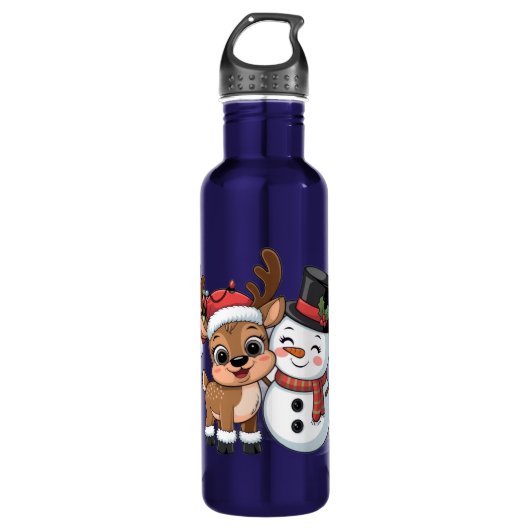 Cute Holiday Reindeer & Snowman Waterfles (Voorkant)