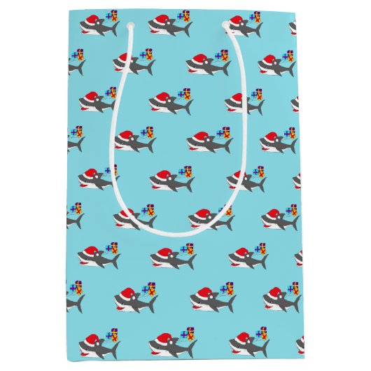 Cute Holiday Shark Gift Bag Medium Cadeauzakje (Voorkant)