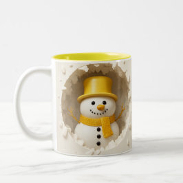 Cute Holiday Snowman Art, Festive Winter Tweekleurige Koffiemok