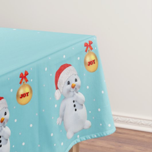 Cute Holiday Snowman en Golden Ball on Light Blauw Tafelkleed (Voorbeeld)