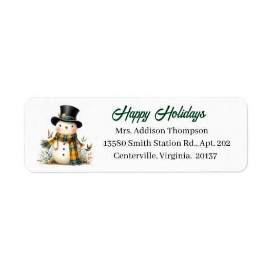 Cute Holiday Snowman Return Address Label (Voorkant)