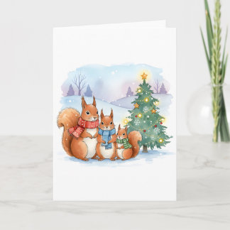 Cute Holiday Watercolor Squirrel Family Christmas Kaart