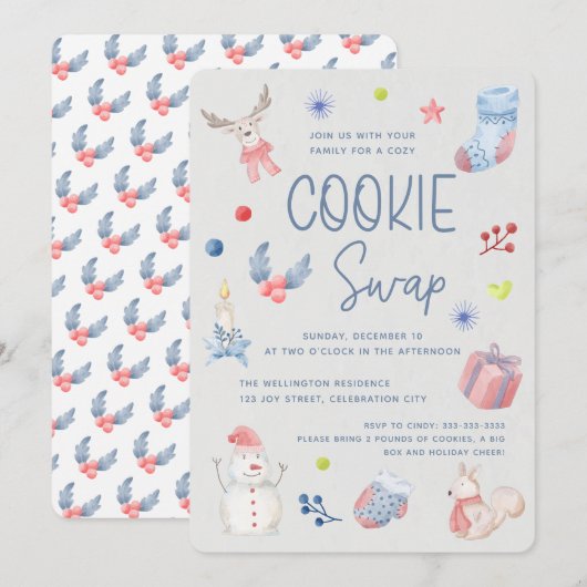 Cute Holiday Waterverf Kerstkoekjeswisselaar Kaart (Voorkant / Achterkant)