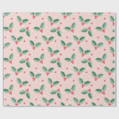 Cute Holly Berries Christmas pink Cadeaupapier (Vlak)
