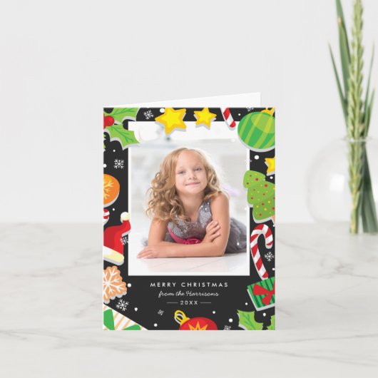 Cute Holly Berry Merry Lijst met kerstfoto's Feestdagen Kaart (Voorkant)