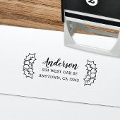 Cute Holly Leaves + Berries Holiday Return Address Zelfinktende Stempel