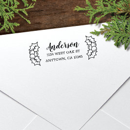 Cute Holly Leaves + Berries Holiday Return Address Zelfinktende Stempel