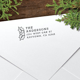 Cute Holly Leaves + Berries Holiday Return Address Zelfinktende Stempel